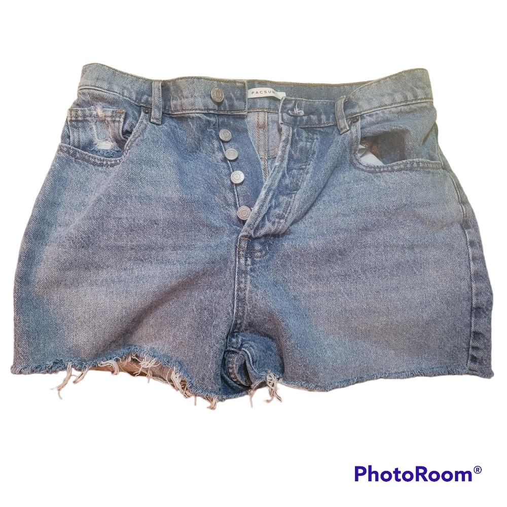 PacSun High rise Icon button fly, jean short, distressed cutoff, size 28. - Picture 4 of 10